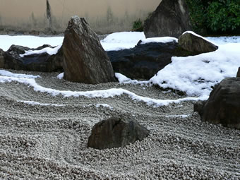 Zen garden in winter