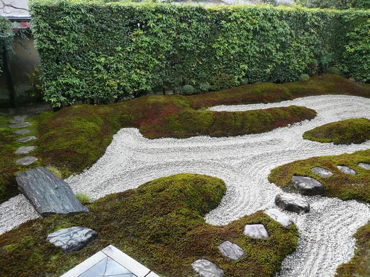 zen garden with moss